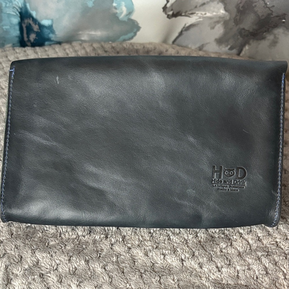 Handmade Dark Blue Leather Clutch - Picture 2 of 6